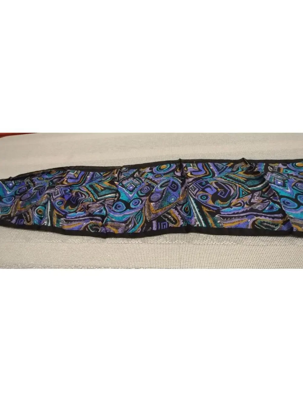 Picasso Inspired Art Tribal Scarf PURE SILK INDIA VINTAGE 80s Purple Black Swirl